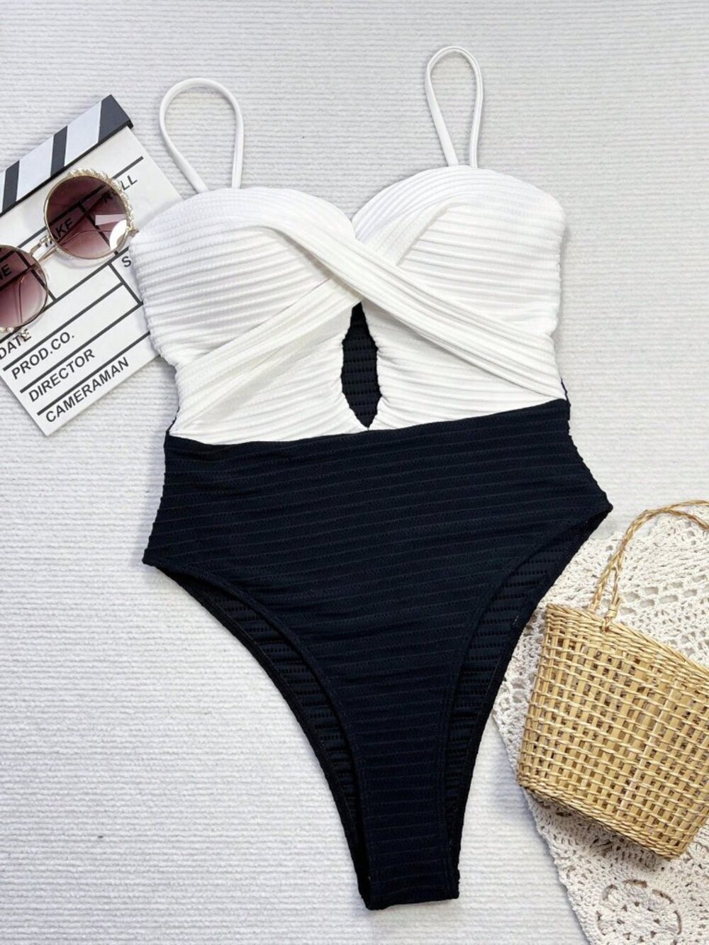 Black And White Casual Women's Springbreak Color Block One-Piece Suit - Picture 4 of 4